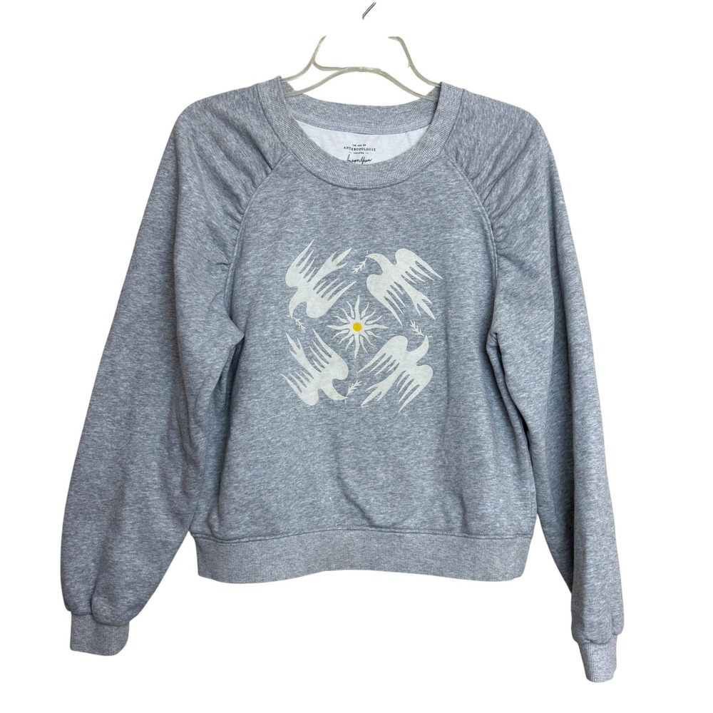 Anthropologie Jason Yun Gray Doves Bird Sun Graphic Sweatshirt Women's Medium